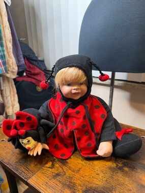 Anne Geddes Vintage  "Ladybug" porcelain baby doll, red and black ladybug suit.